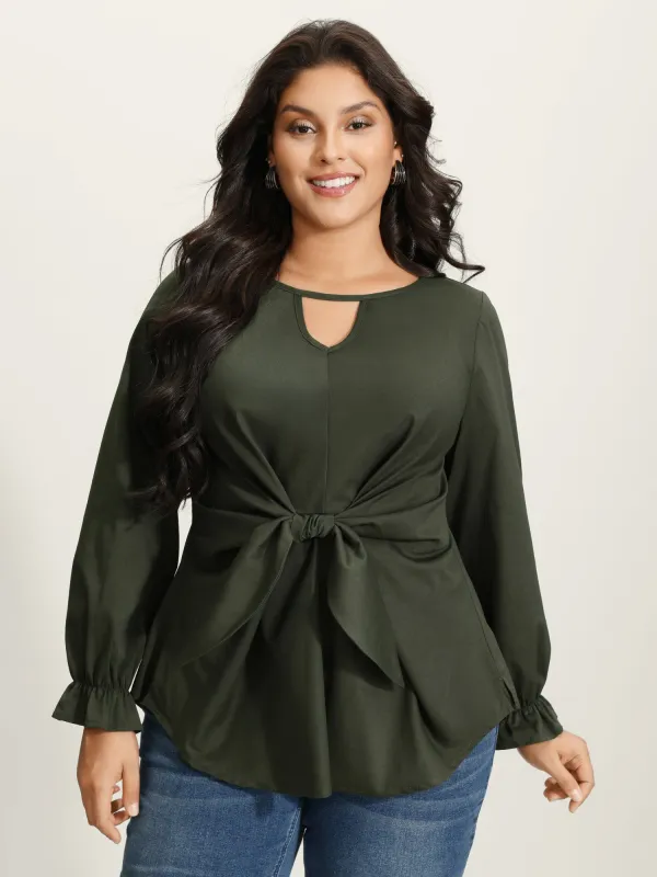 Knotted-Front Stretch Cuff Sleeve Blouse sold by Bloomchic