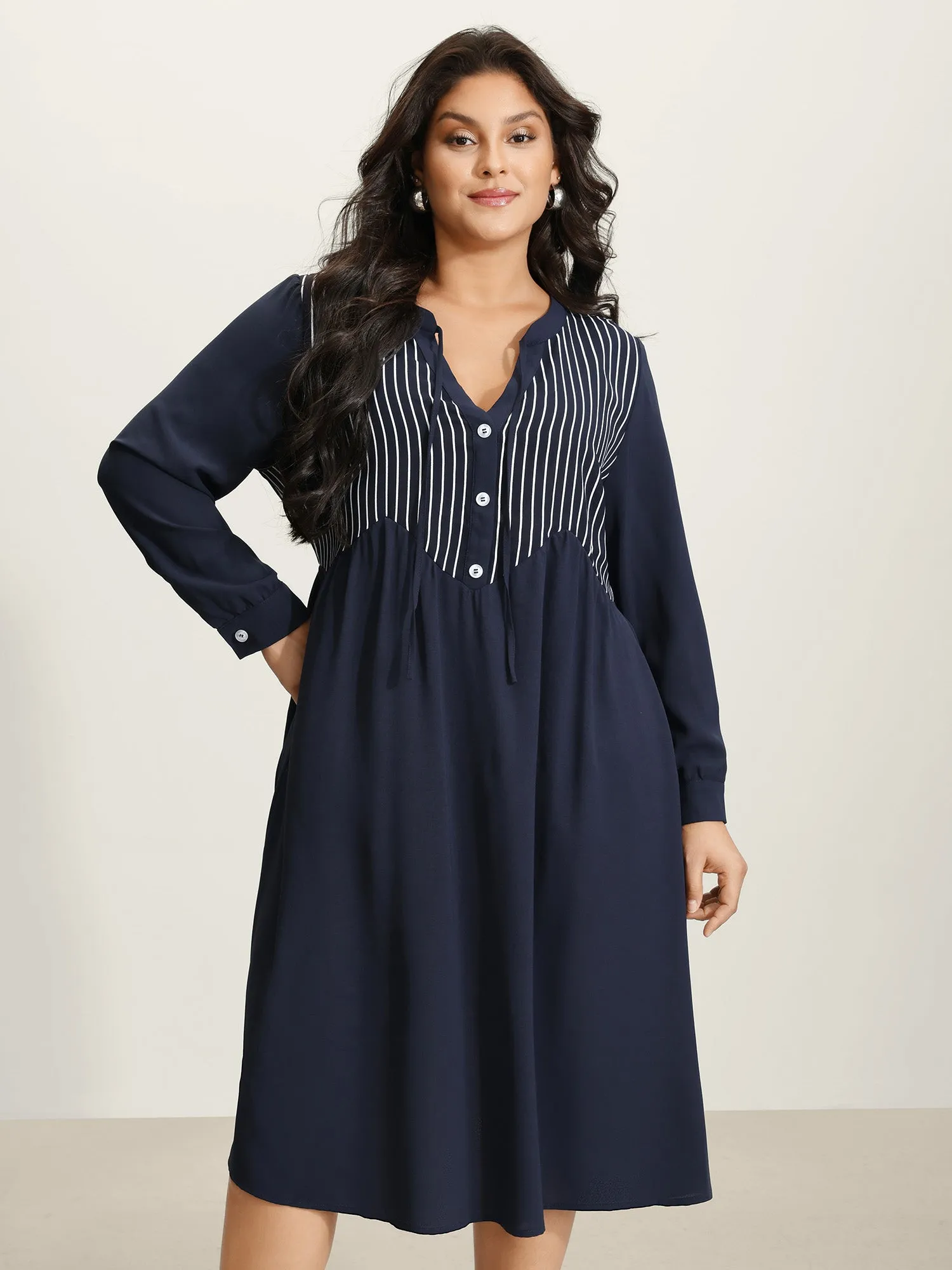 Striped Button Detail Stretchy Waist Midi Dress sold by Bloomchic product image thumbnail 3