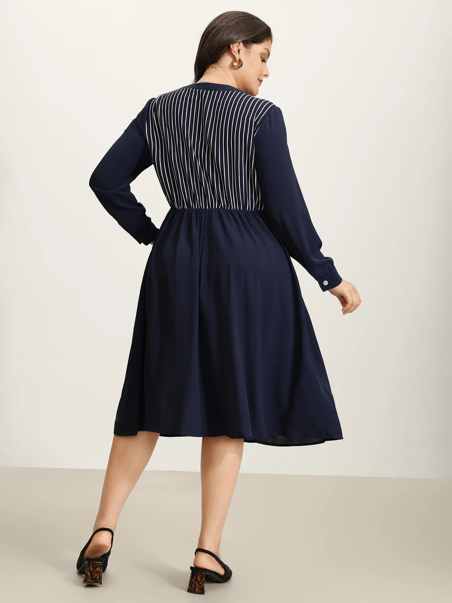Striped Button Detail Stretchy Waist Midi Dress sold by Bloomchic product image thumbnail 4