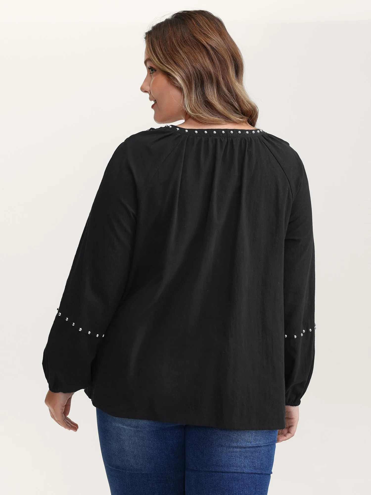 Lace Trim Rivets Cut-Out Blouse sold by Bloomchic product image thumbnail 4