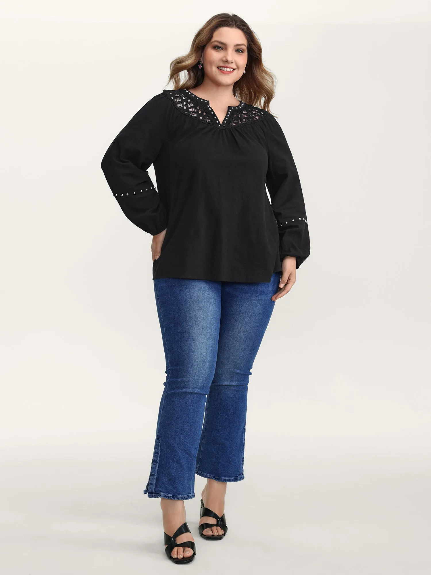 Lace Trim Rivets Cut-Out Blouse sold by Bloomchic product image thumbnail 3