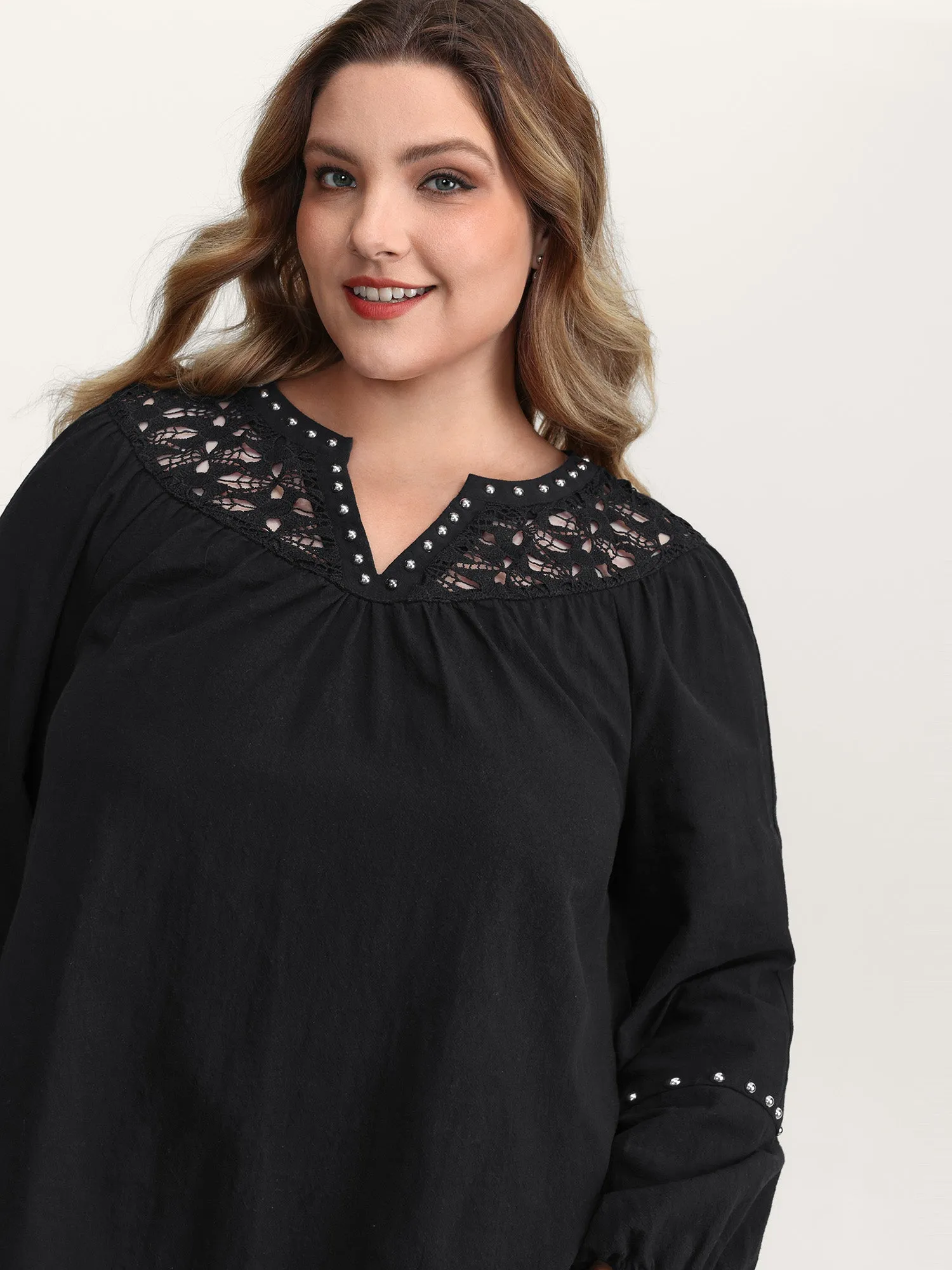 Lace Trim Rivets Cut-Out Blouse sold by Bloomchic product image thumbnail 2