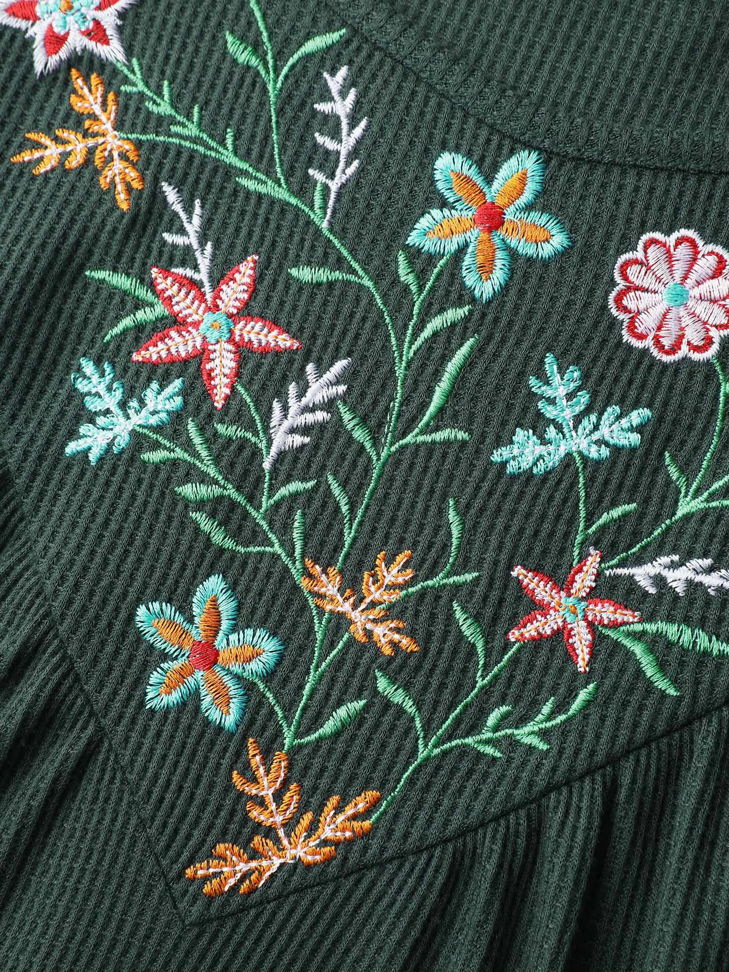 Embroidered Waffle Ruffled Hem Knit Top sold by Bloomchic product image thumbnail 5