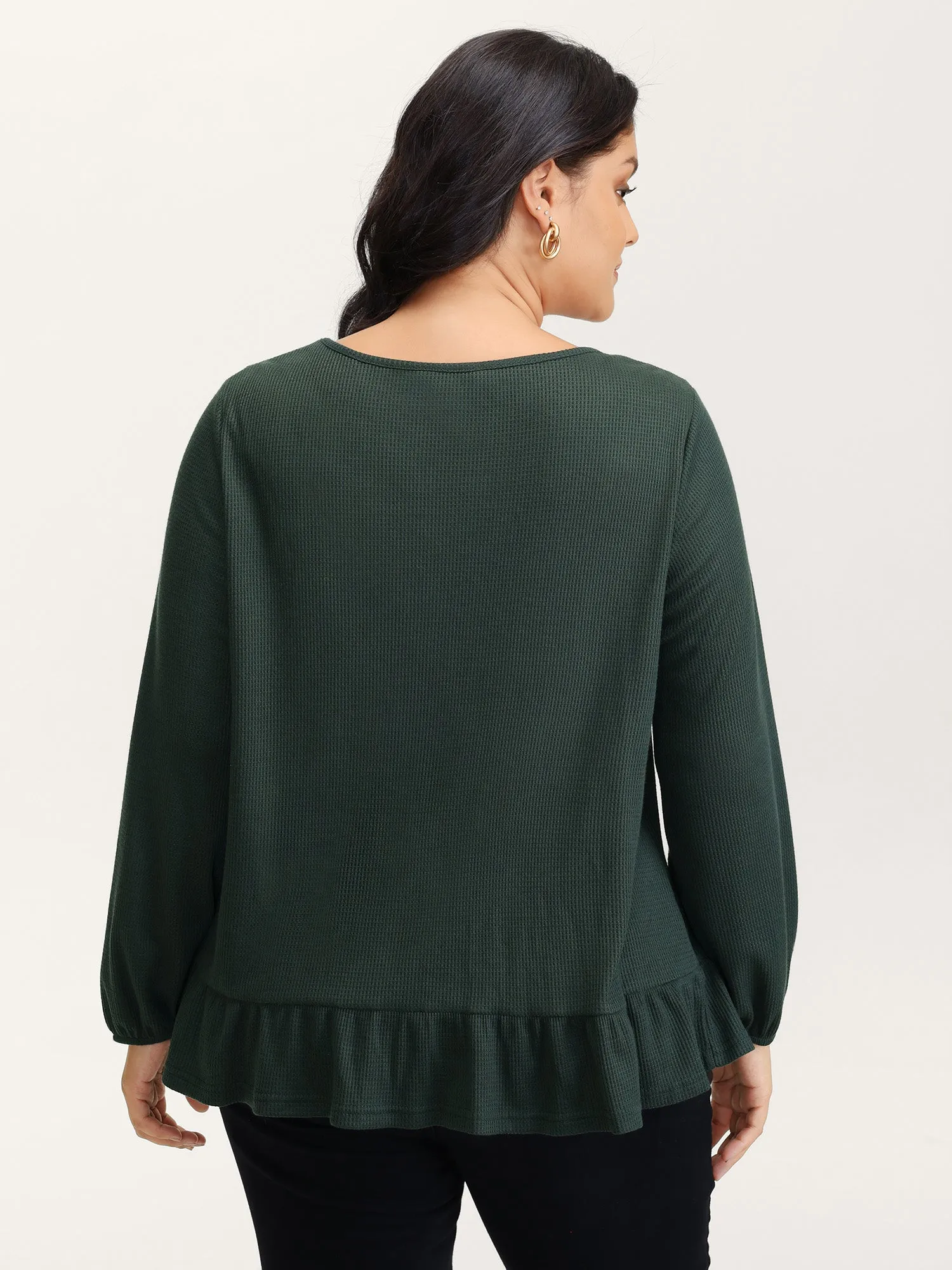 Embroidered Waffle Ruffled Hem Knit Top sold by Bloomchic product image thumbnail 4