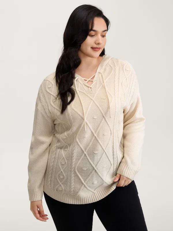 Textured Cross-Tie Hooded Pullover sold by Bloomchic