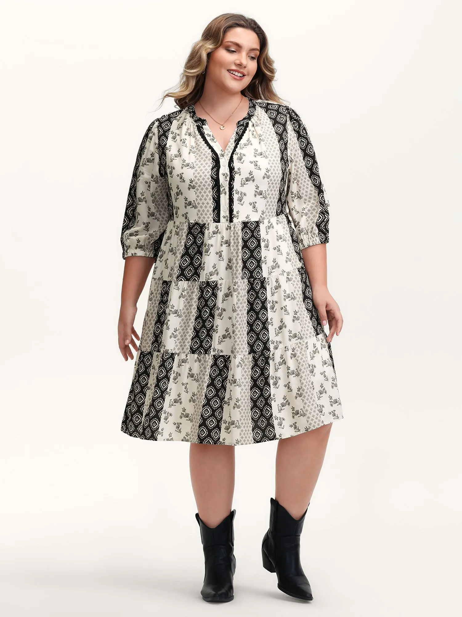 Colorblock Collage Print Tiered Midi Dress sold by Bloomchic product image thumbnail 3