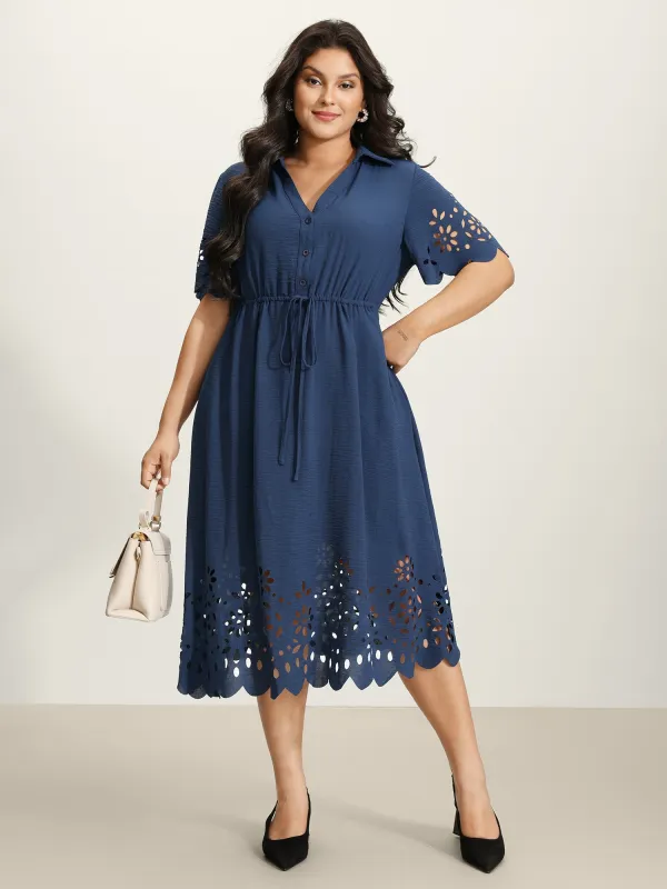 Laser Cut Scalloped Hem Waist-Tie Midi Dress sold by Bloomchic