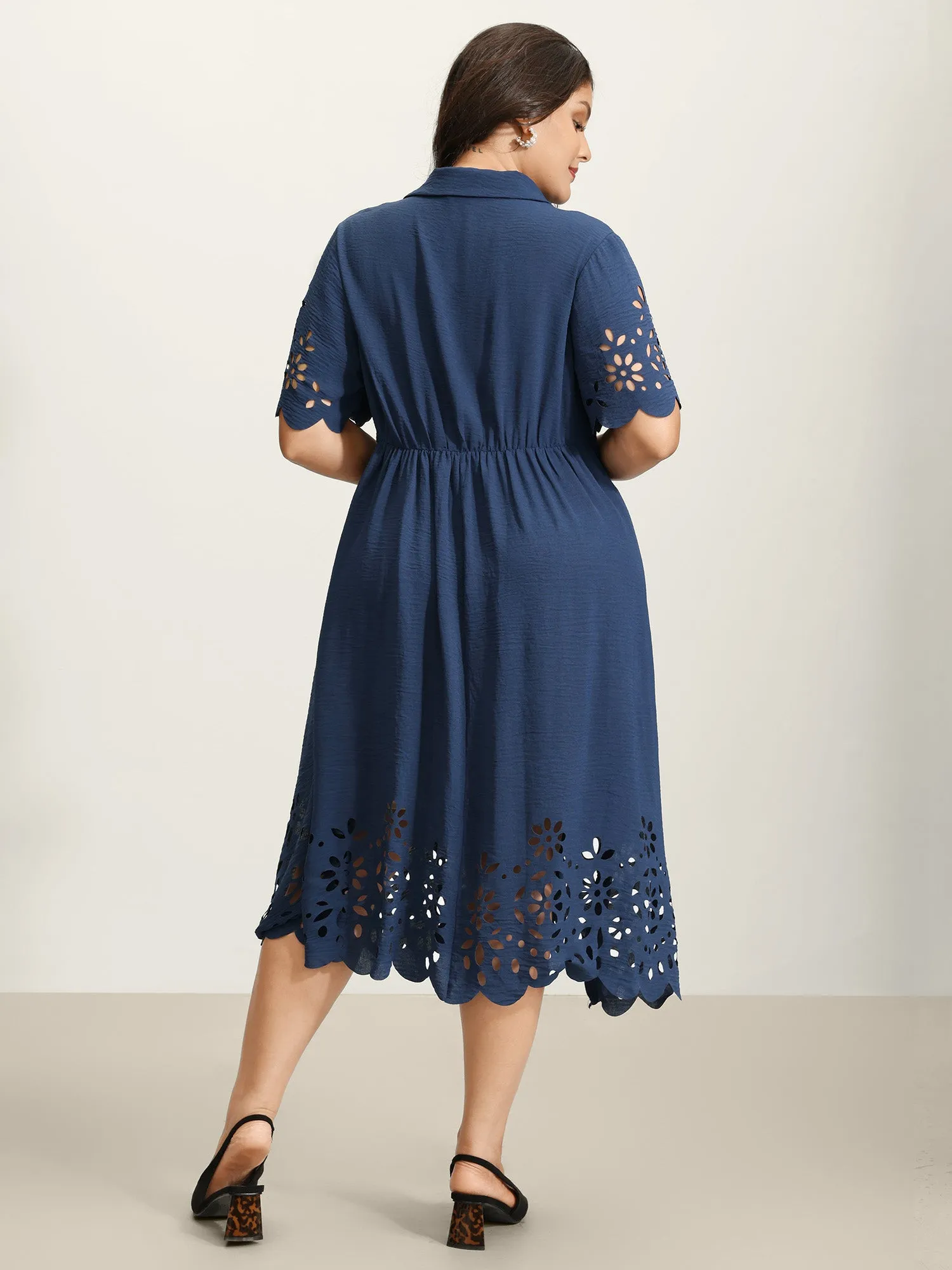 Laser Cut Scalloped Hem Waist-Tie Midi Dress sold by Bloomchic product image thumbnail 5