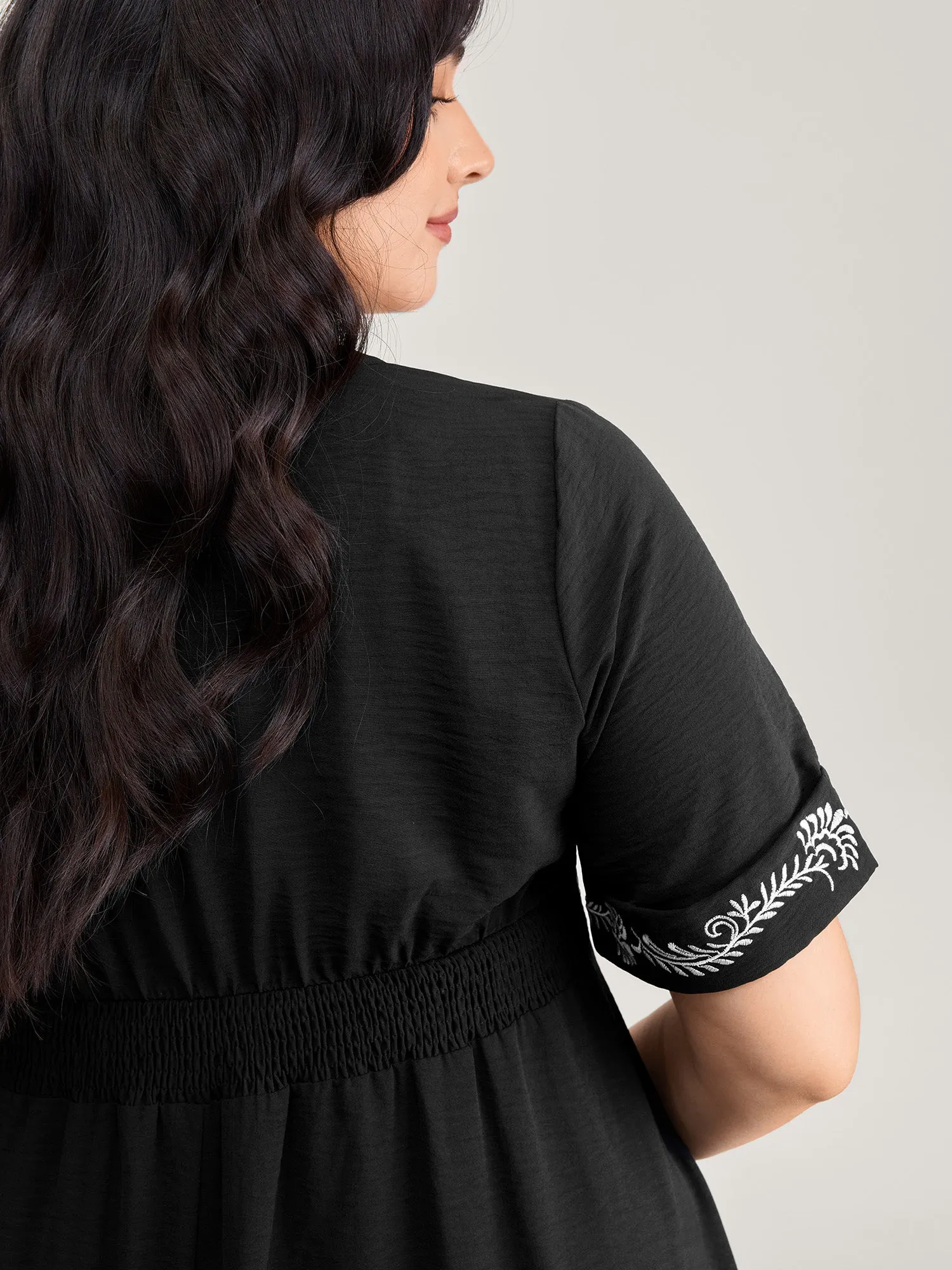Embroidered Shirred Waist-Defining Maxi Dress sold by Bloomchic product image thumbnail 2