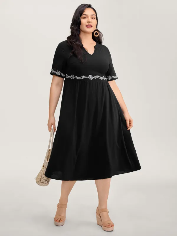 Embroidered Shirred Waist-Defining Maxi Dress sold by Bloomchic