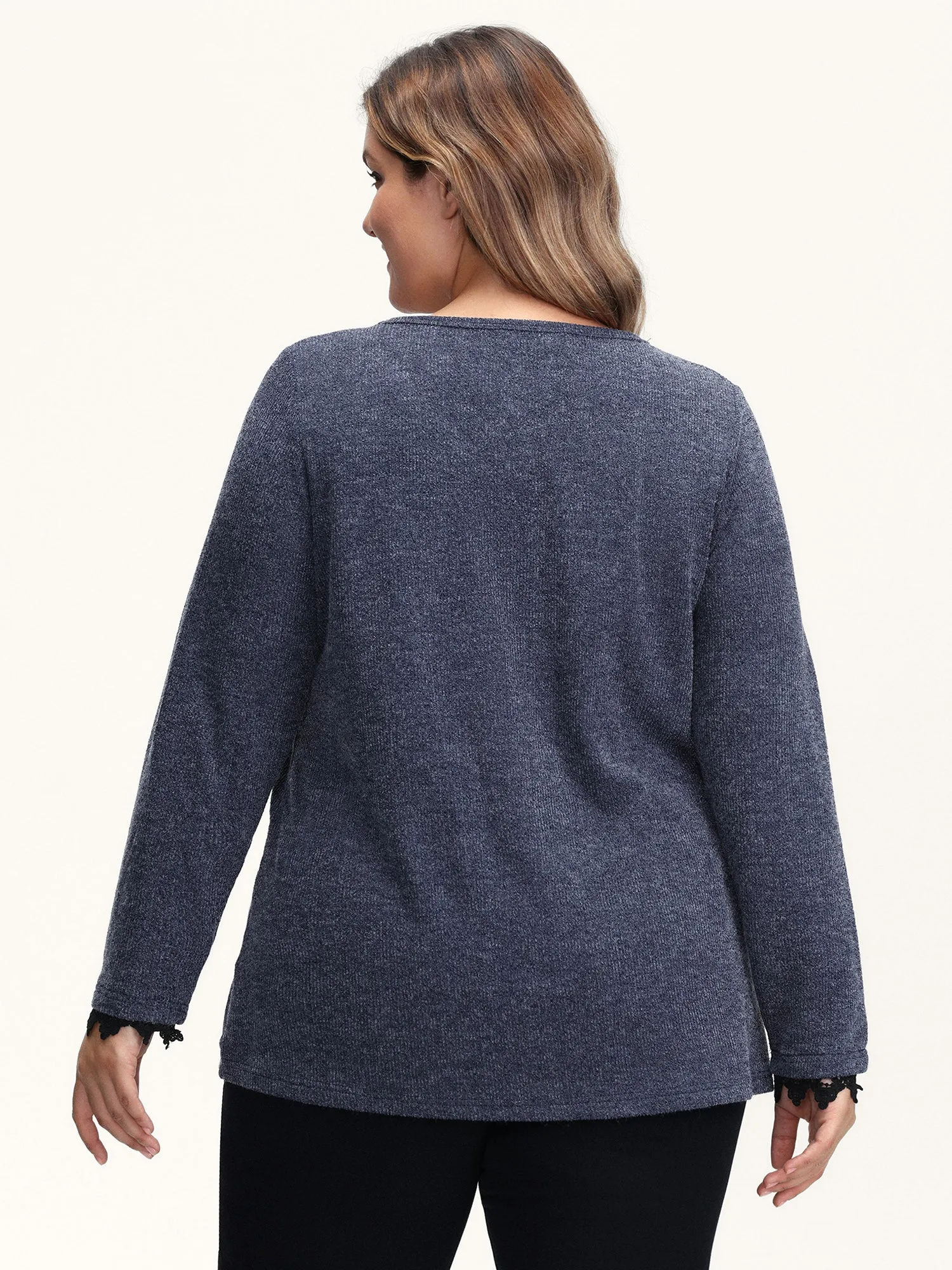 Lace V-Neckline Solid T-Shirt sold by Bloomchic product image thumbnail 4
