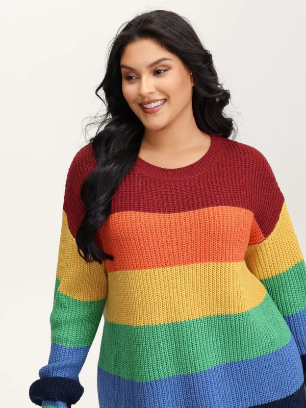 Vibrant Color Stripes Round Neck Pullover sold by Bloomchic