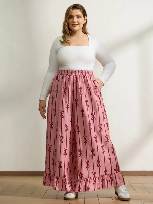 Bowknot Stripes Wide-Leg Lounge Bottoms sold by Bloomchic