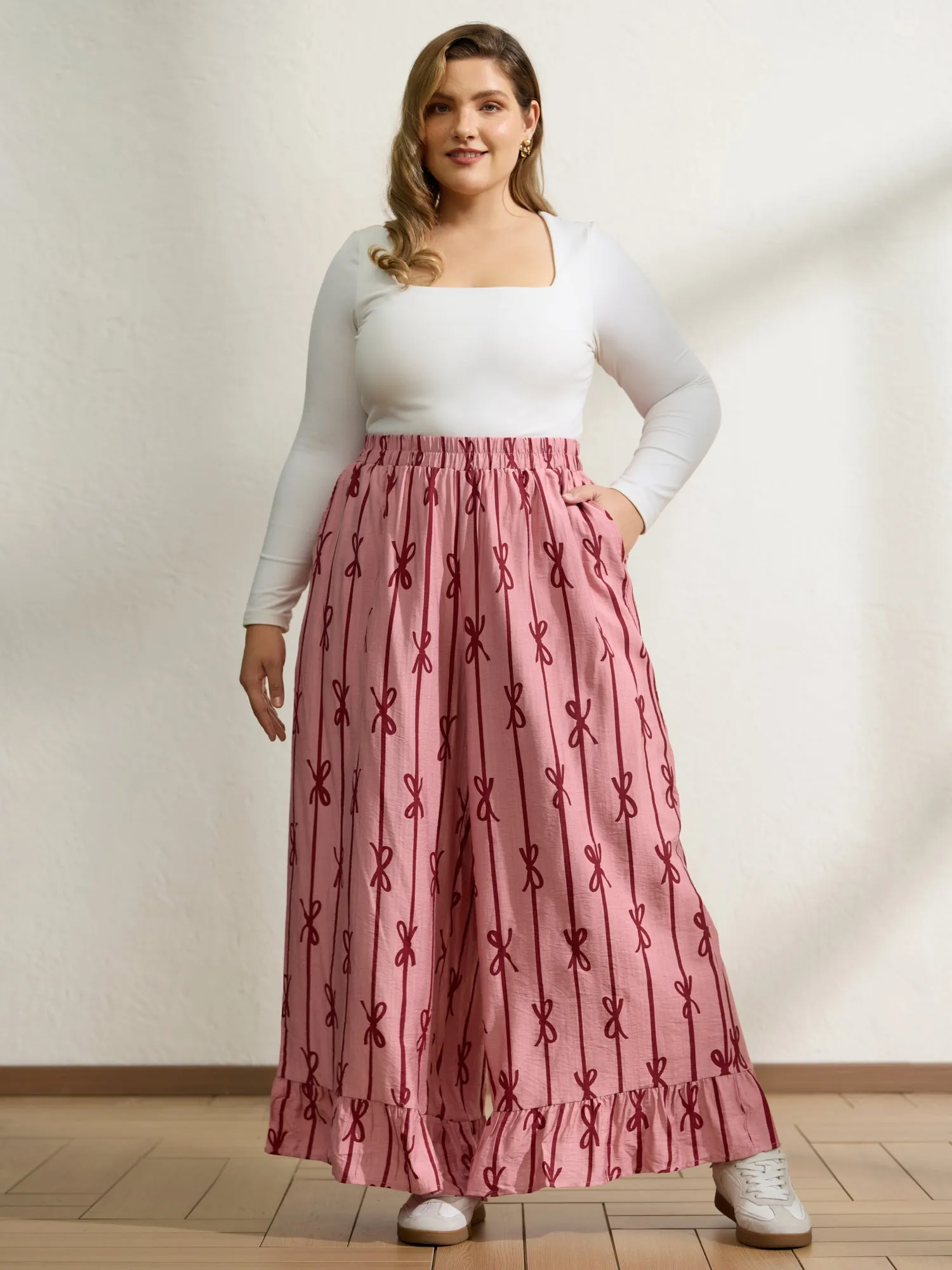 Bowknot Stripes Wide-Leg Lounge Bottoms sold by Bloomchic