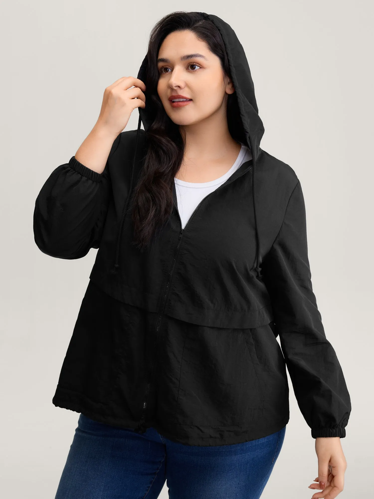 Water-Resistant Hooded Lined Zipper Jacket sold by Bloomchic product image thumbnail 2