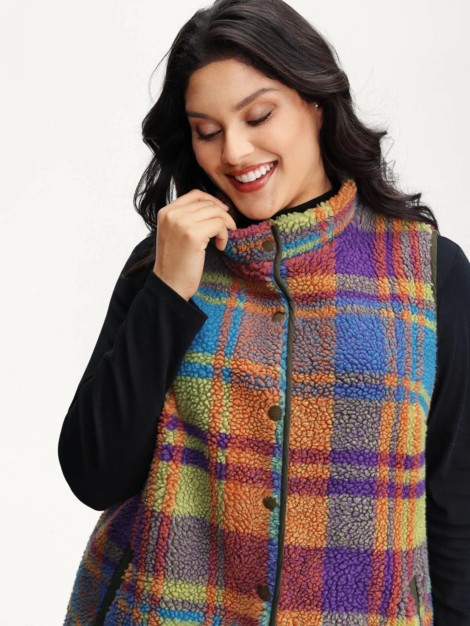 Colorful Plaid Teddy Fleece Lined Vest sold by Bloomchic product image thumbnail 3