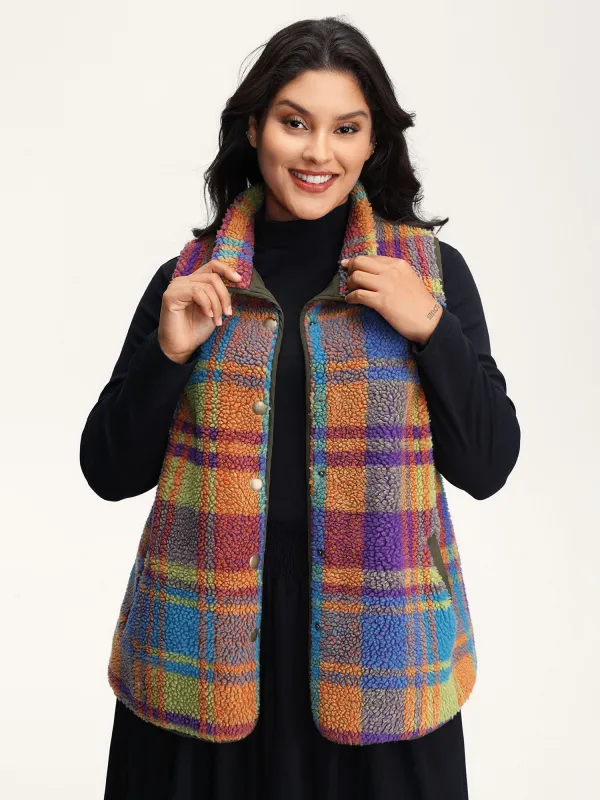 Colorful Plaid Teddy Fleece Lined Vest sold by Bloomchic