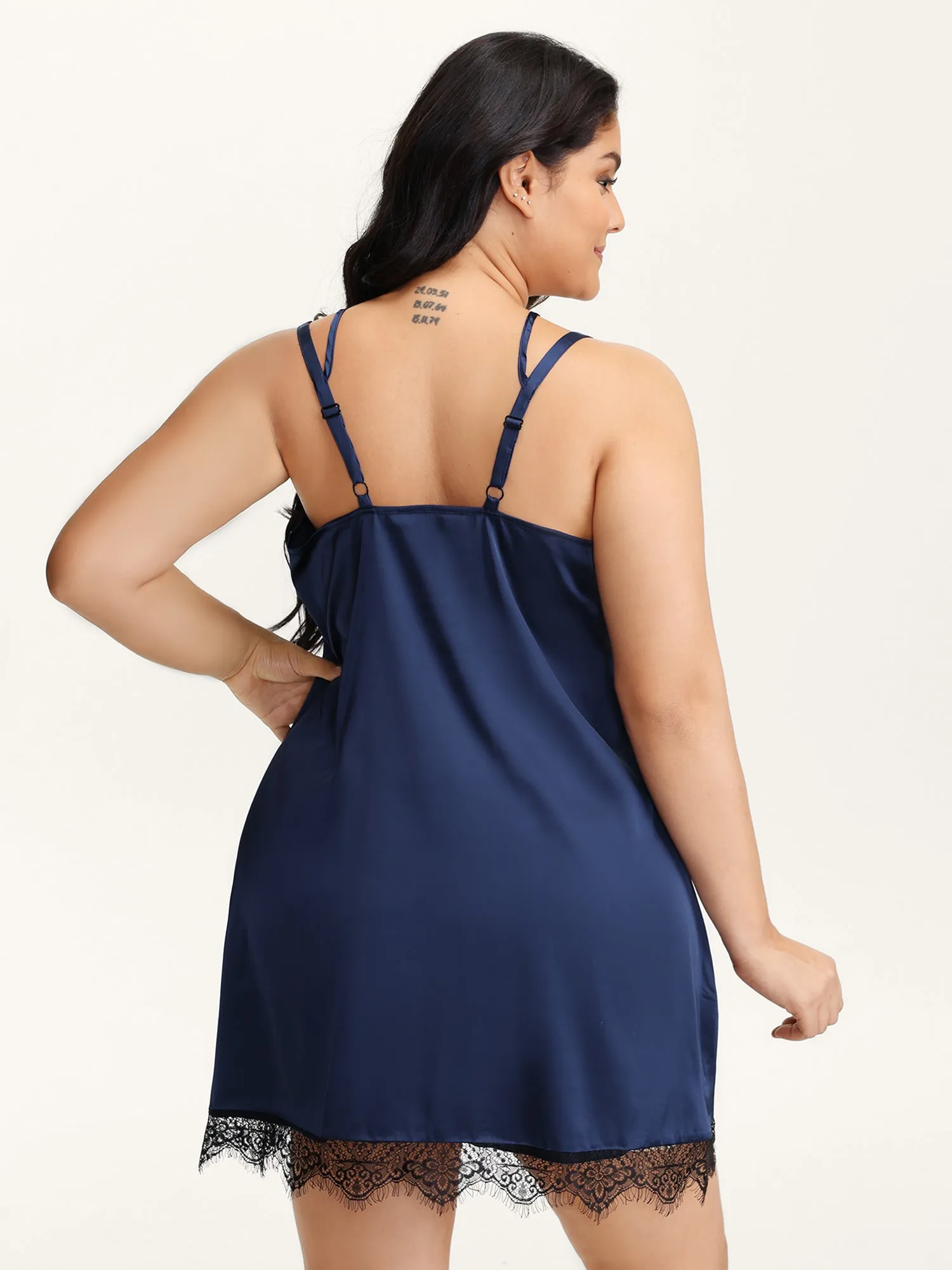 Color Contrast Lace Trim Deep Neck Sleep Dress sold by Bloomchic product image thumbnail 4