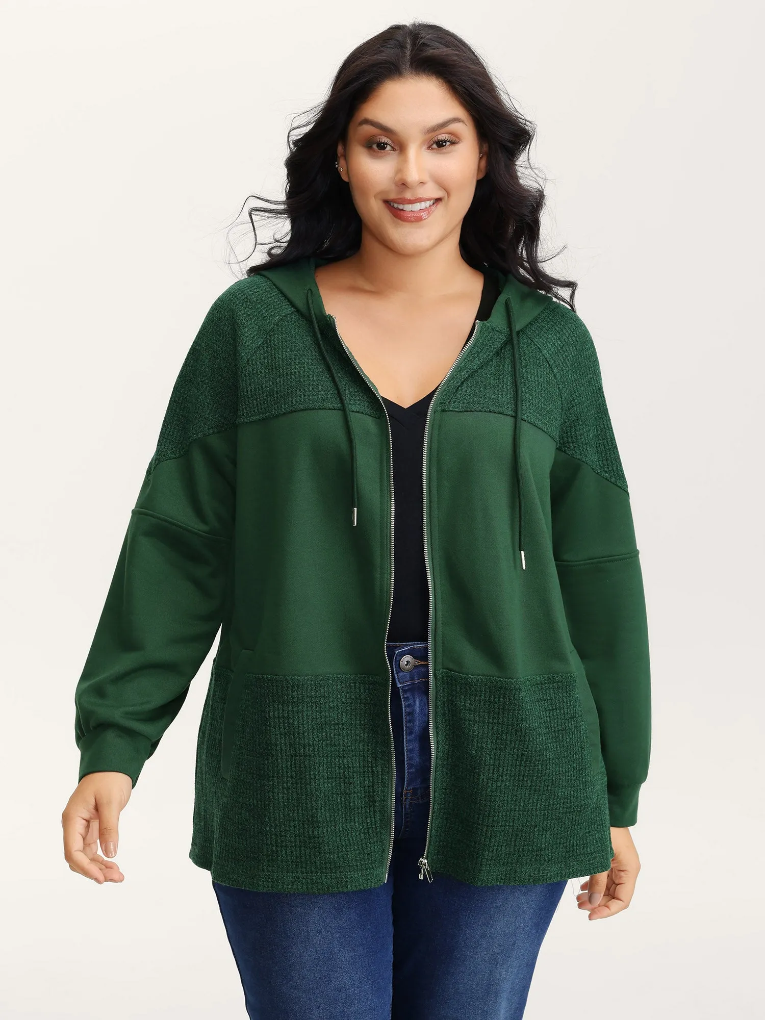 Color Contrast Textured Zipper Jacket sold by Bloomchic