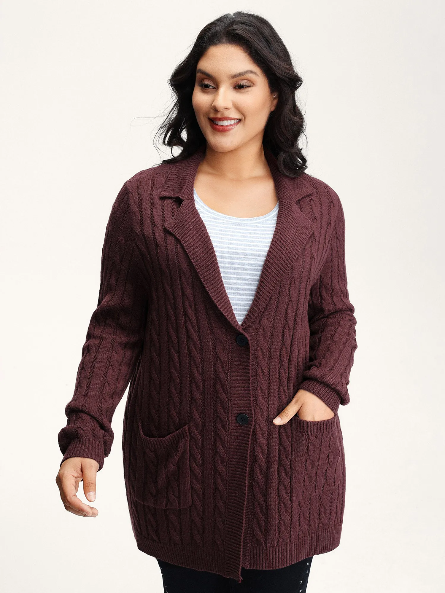 Twist Textured Notched Lapels Knit Cardigan sold by Bloomchic product image thumbnail 2
