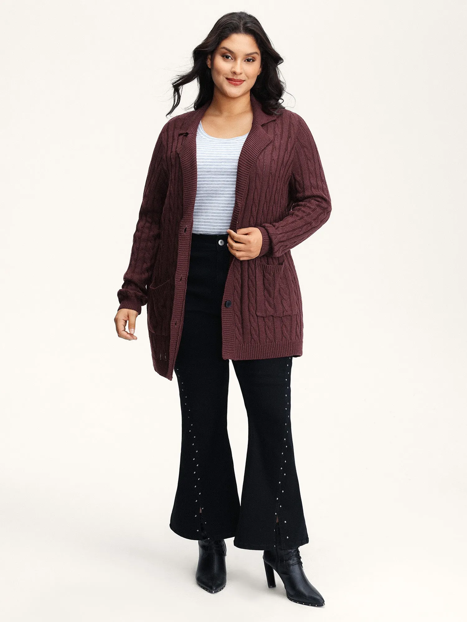 Twist Textured Notched Lapels Knit Cardigan sold by Bloomchic product image thumbnail 3