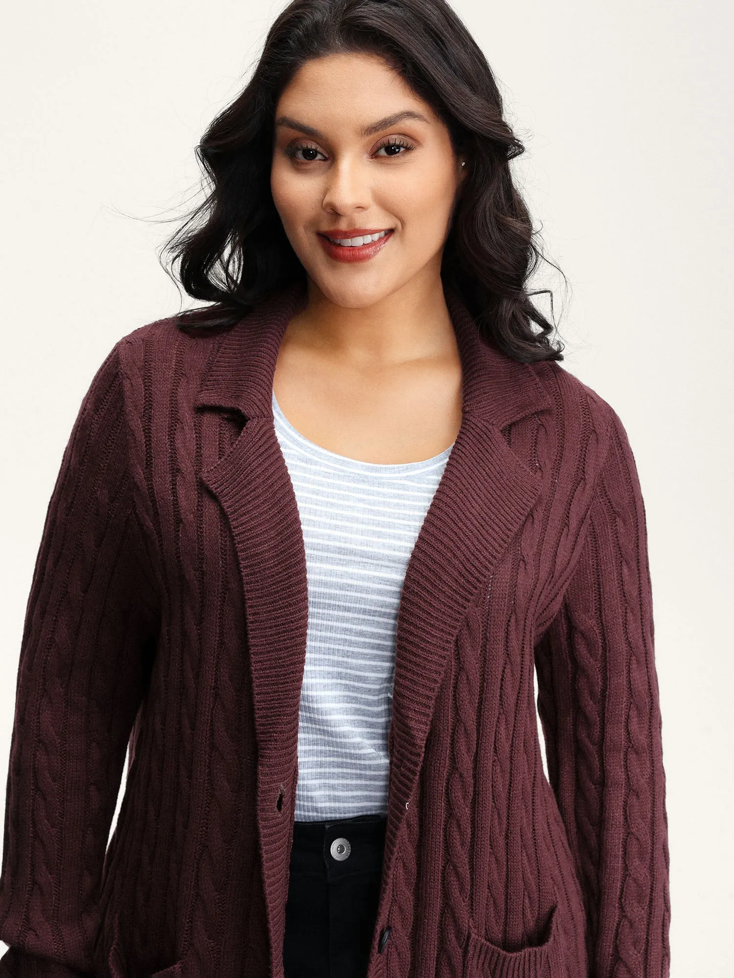 Twist Textured Notched Lapels Knit Cardigan sold by Bloomchic