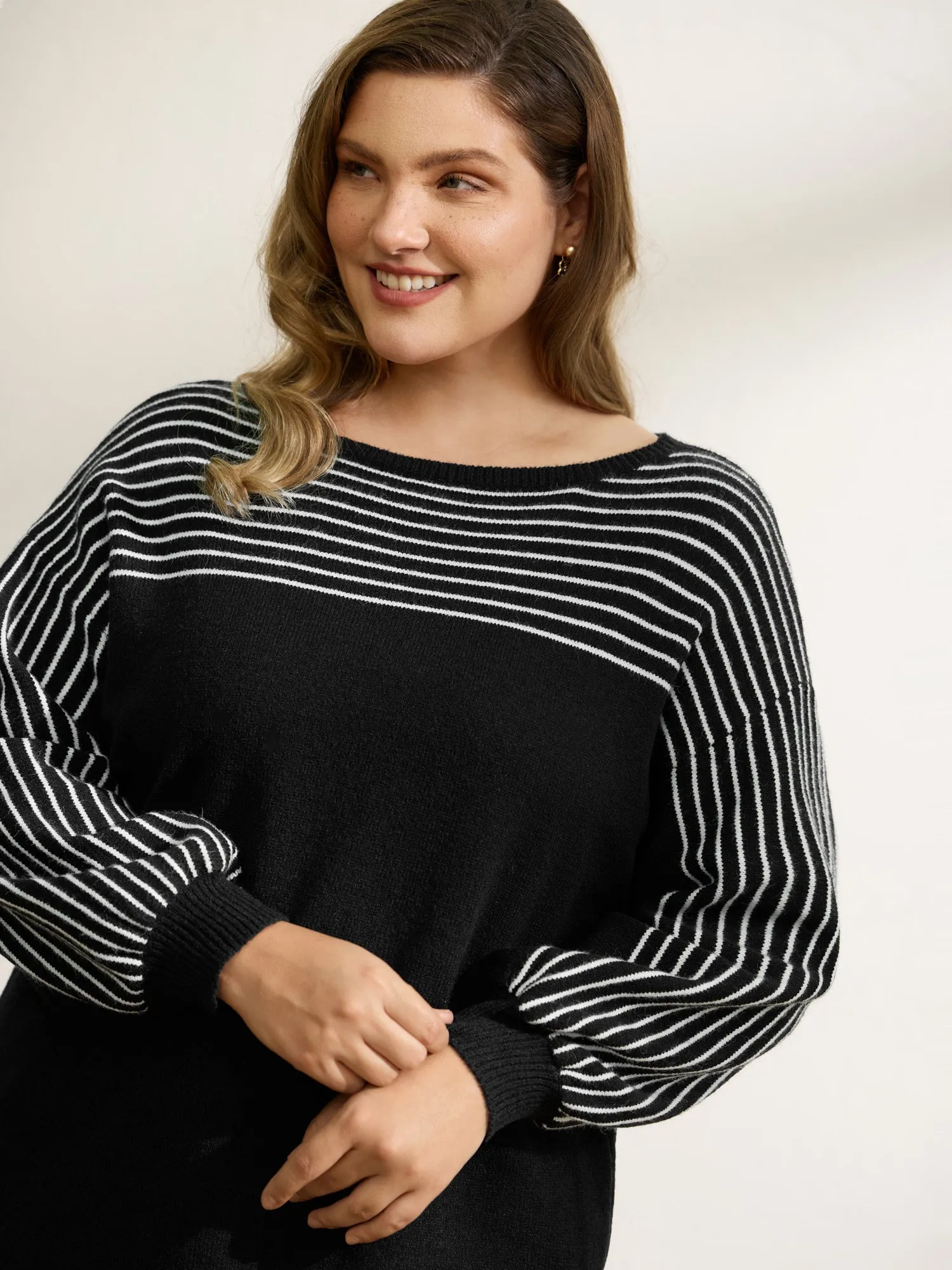 Stripe Boat Neck Balloon Sleeve Pullover sold by Bloomchic product image thumbnail 2