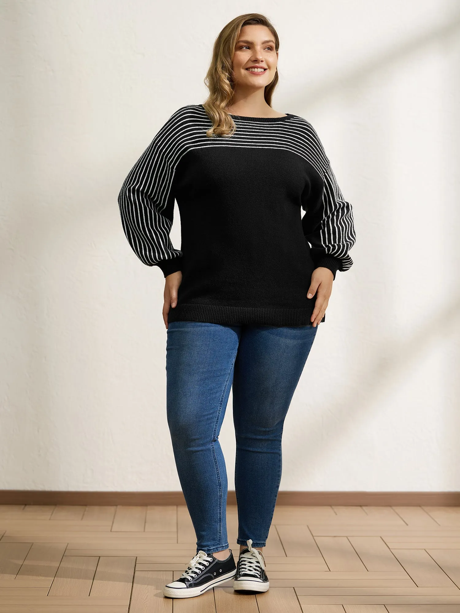 Stripe Boat Neck Balloon Sleeve Pullover sold by Bloomchic product image thumbnail 3