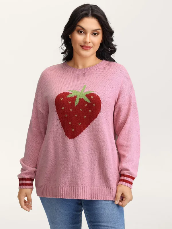 Strawberry Motif Contrast Pullover sold by Bloomchic
