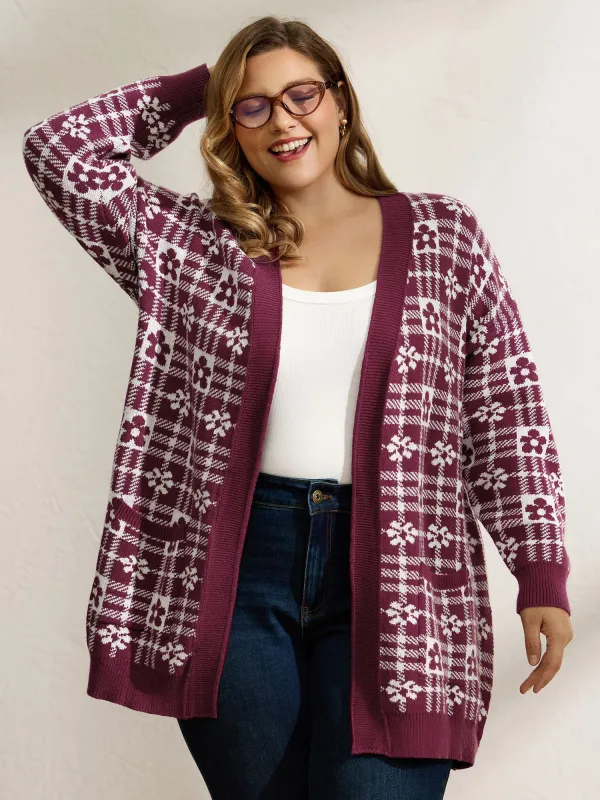 Supersoft Floral Checkered Pockets Knit Cardigan sold by Bloomchic