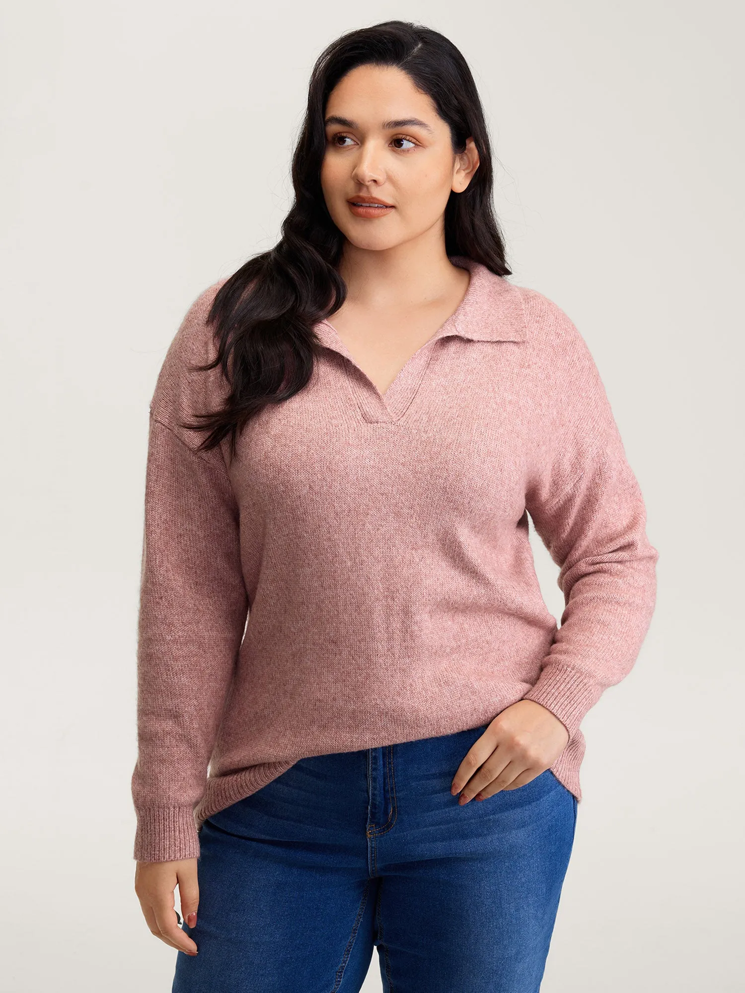 Heather Ribbed Hem Solid Pullover sold by Bloomchic