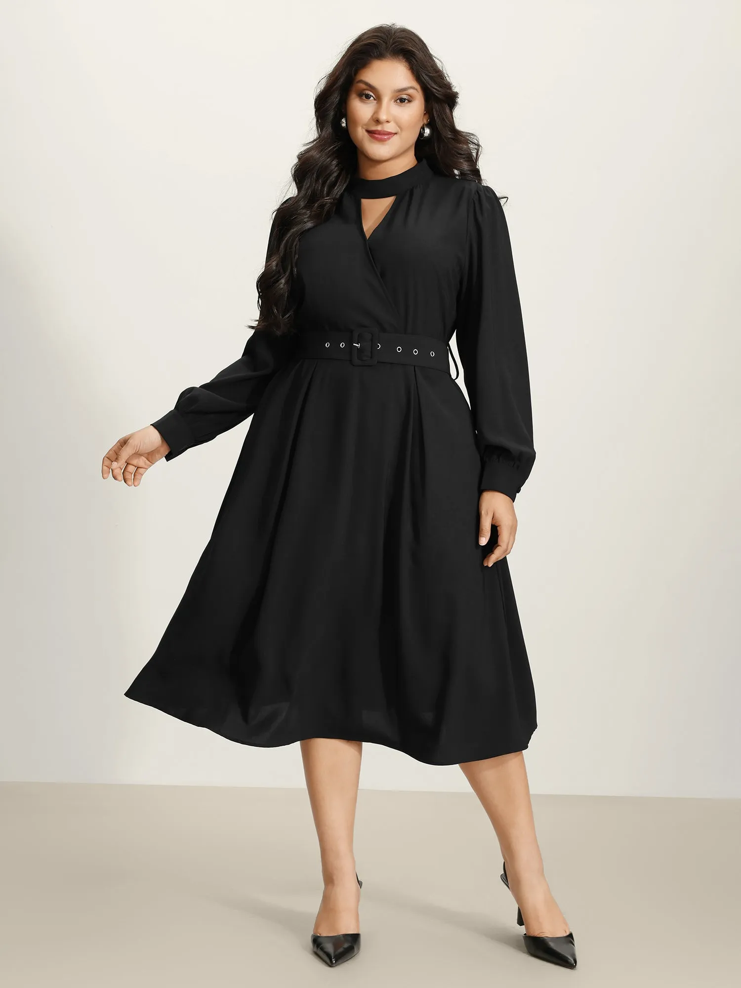 Collar Cut-Out Waist Tie Midi Dress sold by Bloomchic product image thumbnail 3