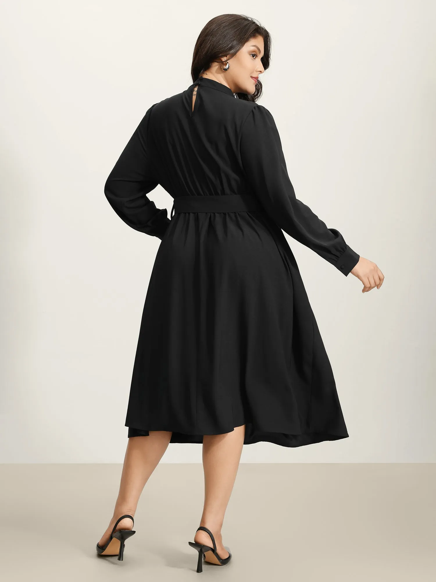 Collar Cut-Out Waist Tie Midi Dress sold by Bloomchic product image thumbnail 4