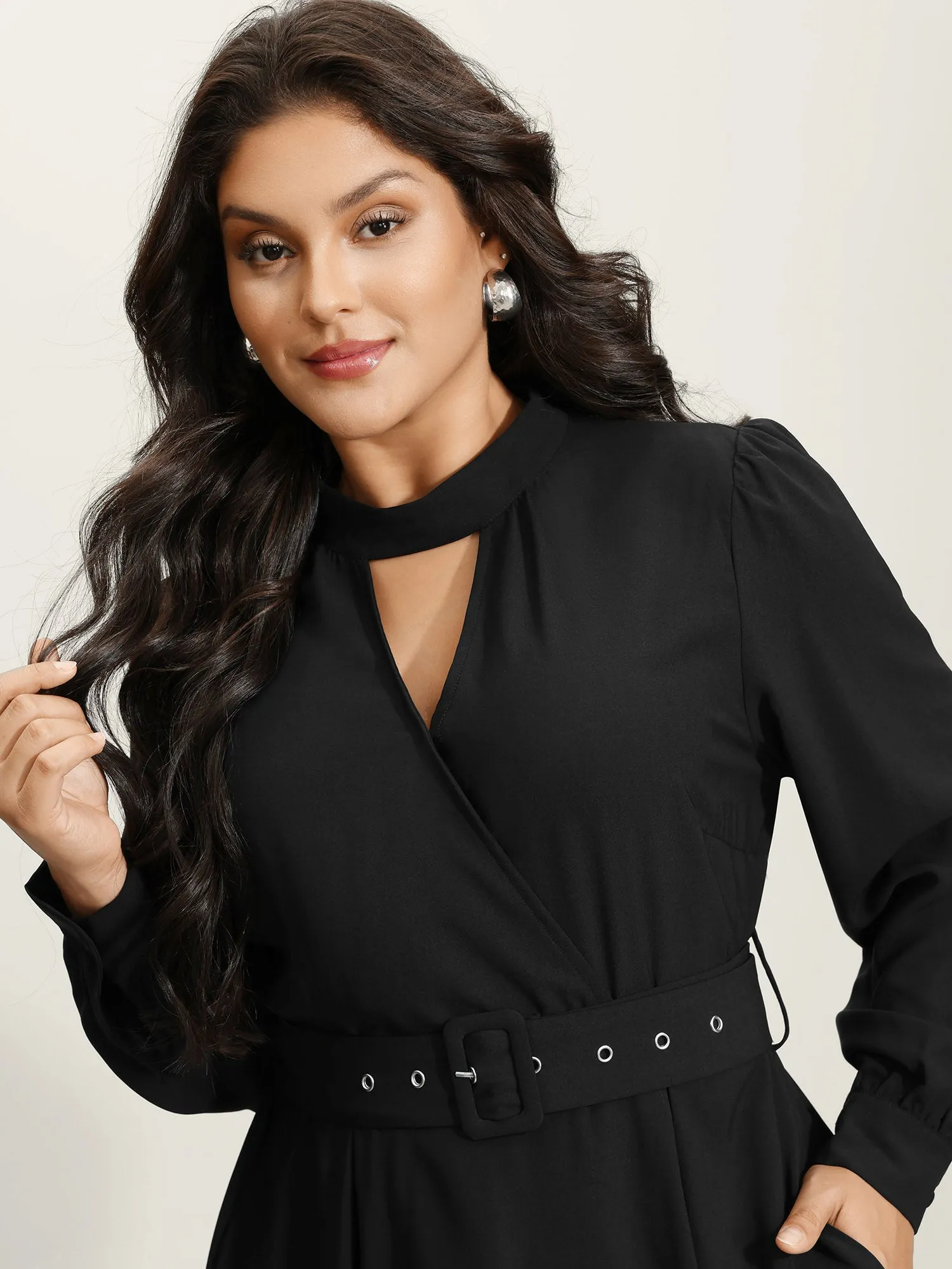 Collar Cut-Out Waist Tie Midi Dress sold by Bloomchic product image thumbnail 2