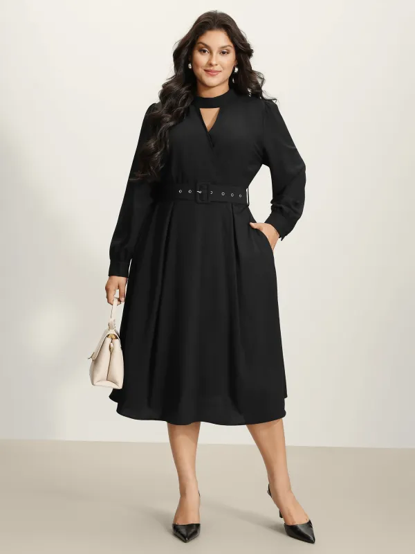 Collar Cut-Out Waist Tie Midi Dress sold by Bloomchic