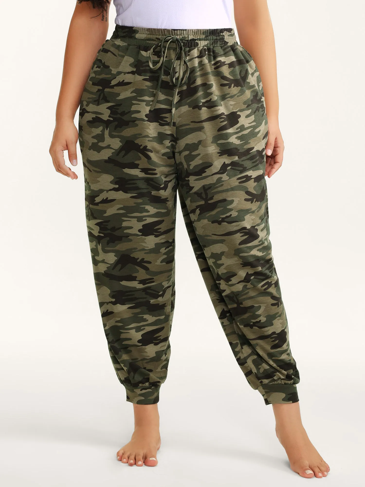 Camouflage Print Drawstring Stretchy Pants sold by Bloomchic