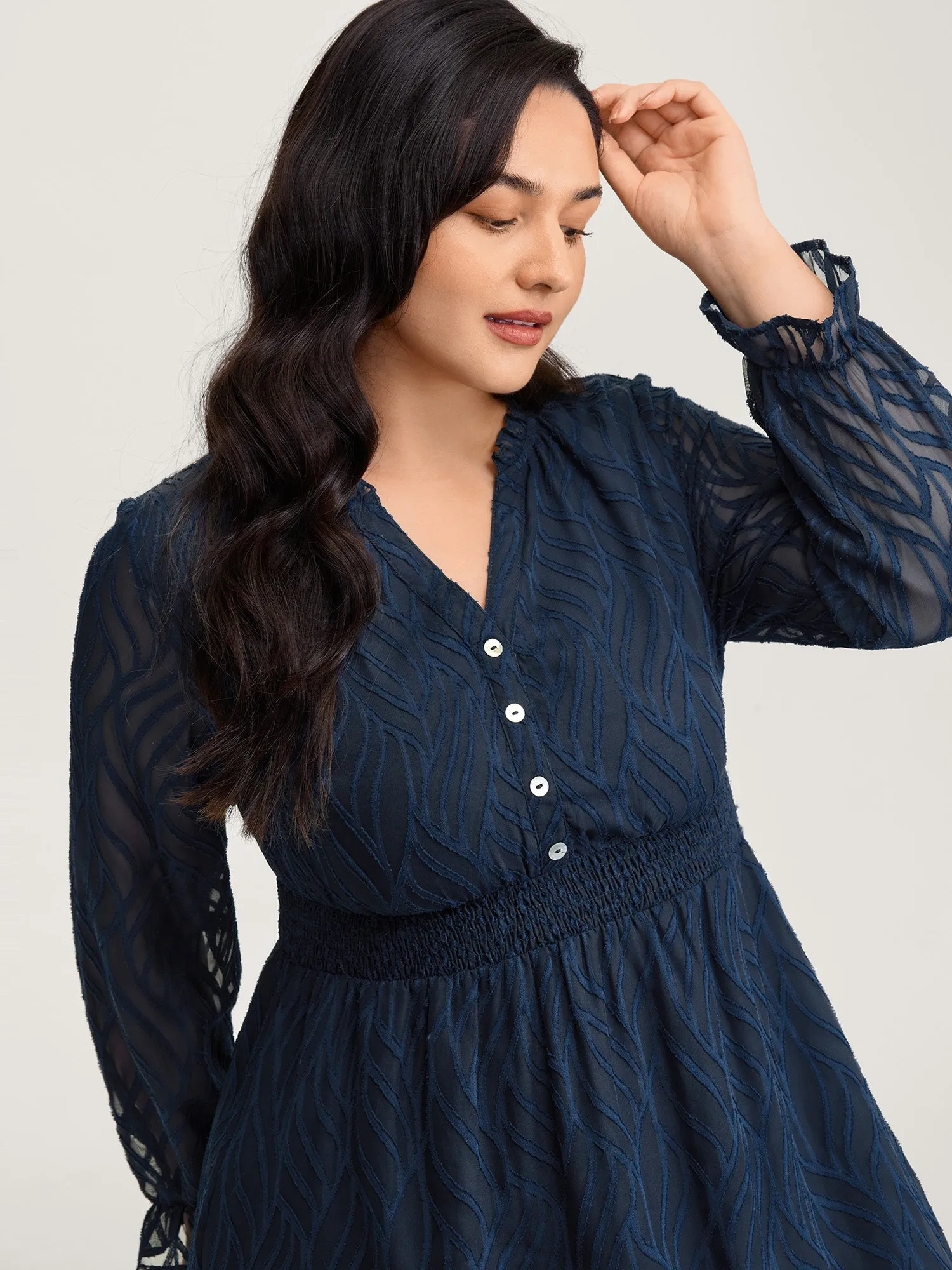 Sheer Jacquard Stretchy Waist Midi Dress sold by Bloomchic product image thumbnail 2