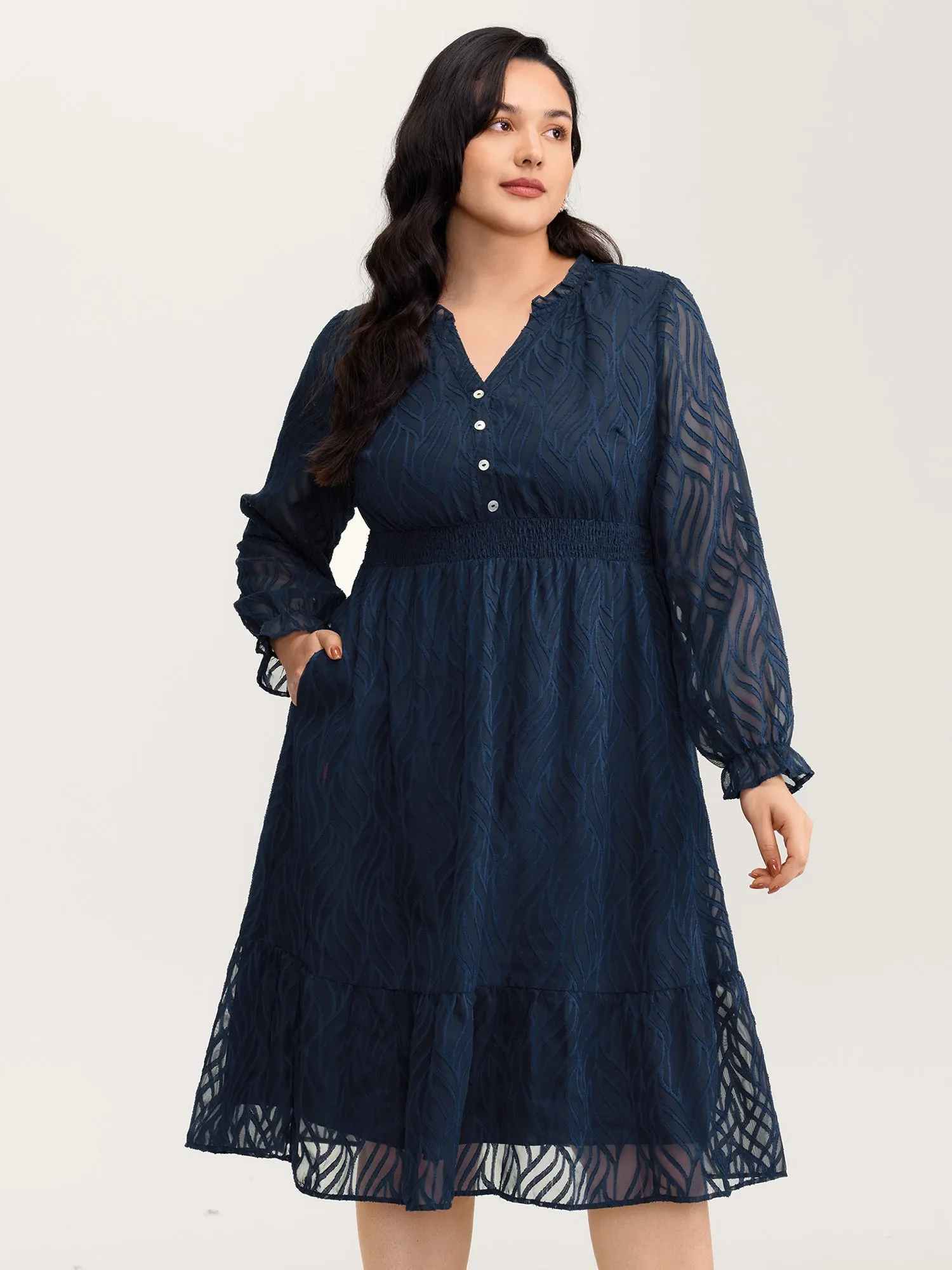 Sheer Jacquard Stretchy Waist Midi Dress sold by Bloomchic