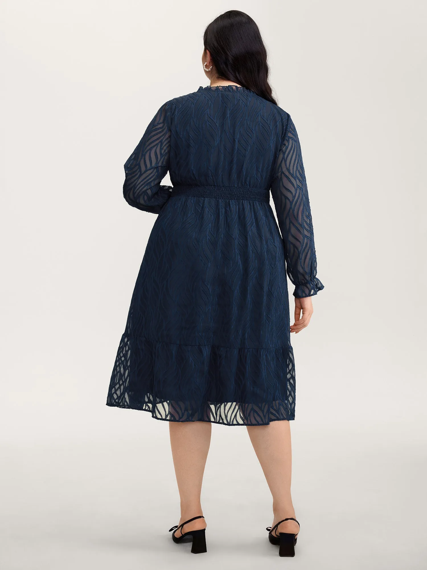 Sheer Jacquard Stretchy Waist Midi Dress sold by Bloomchic product image thumbnail 4