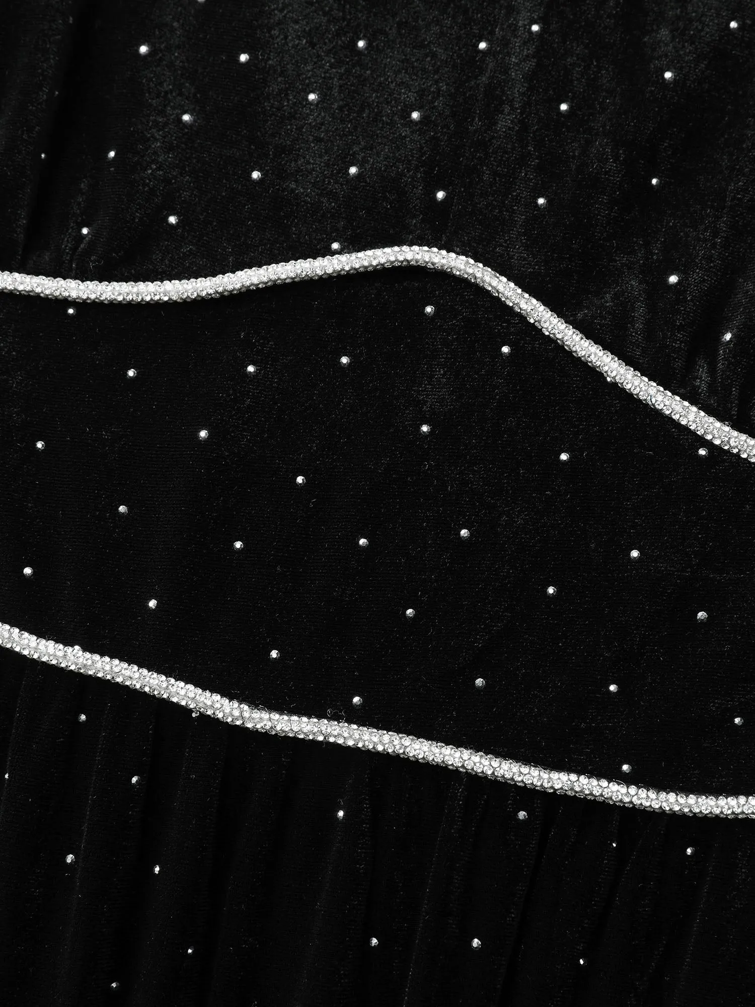 Velvet Rhinestone Cinched-Waist Pockets Midi Dress sold by Bloomchic product image thumbnail 5