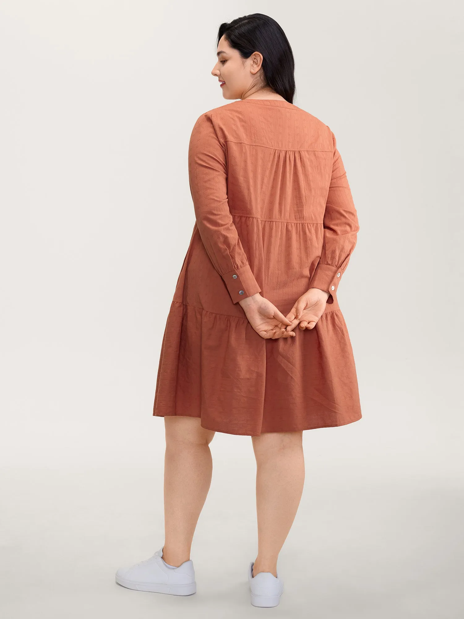 Cotton Textured Button Tiered Knee Dress sold by Bloomchic product image thumbnail 4