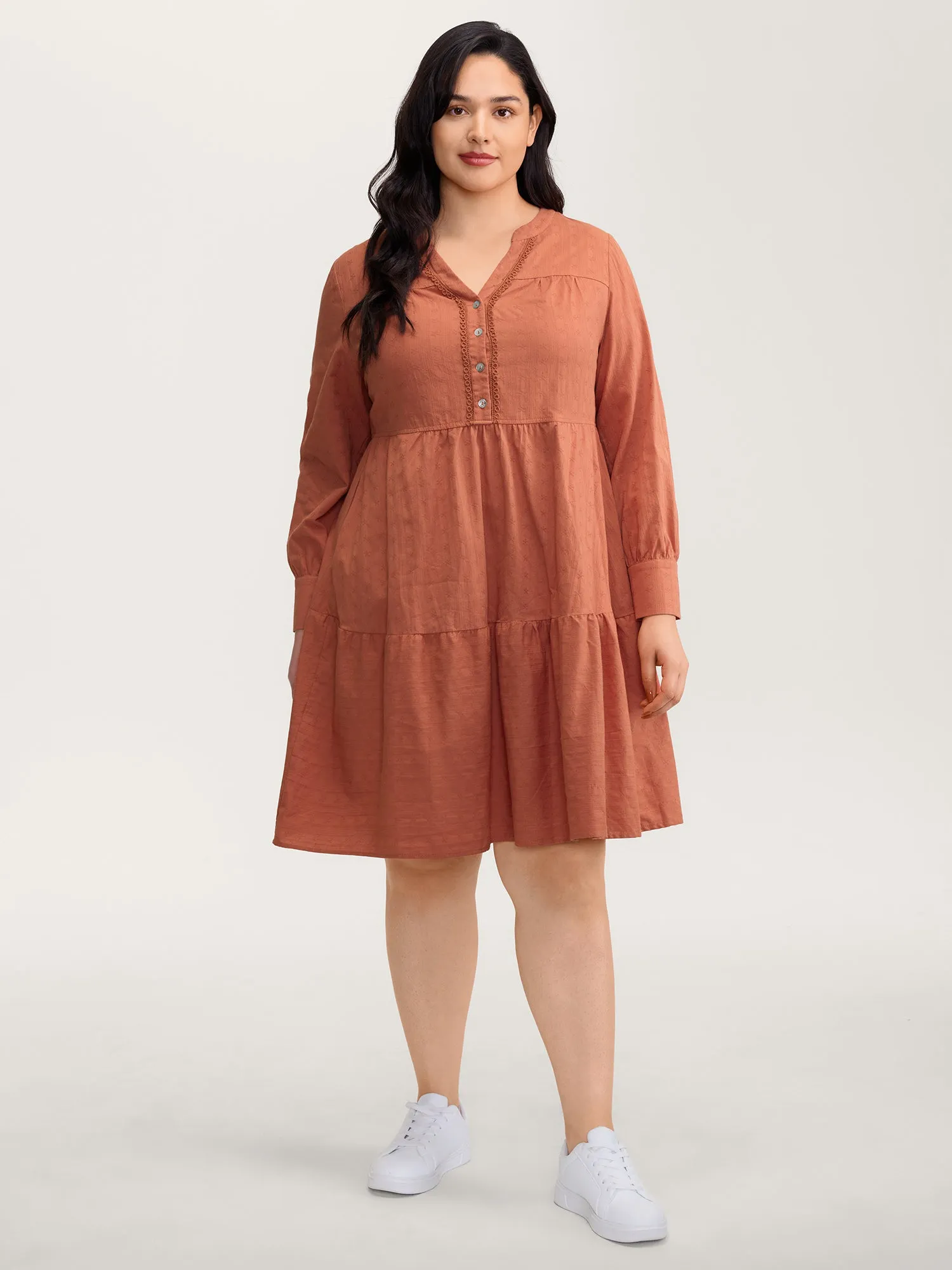 Cotton Textured Button Tiered Knee Dress sold by Bloomchic product image thumbnail 3
