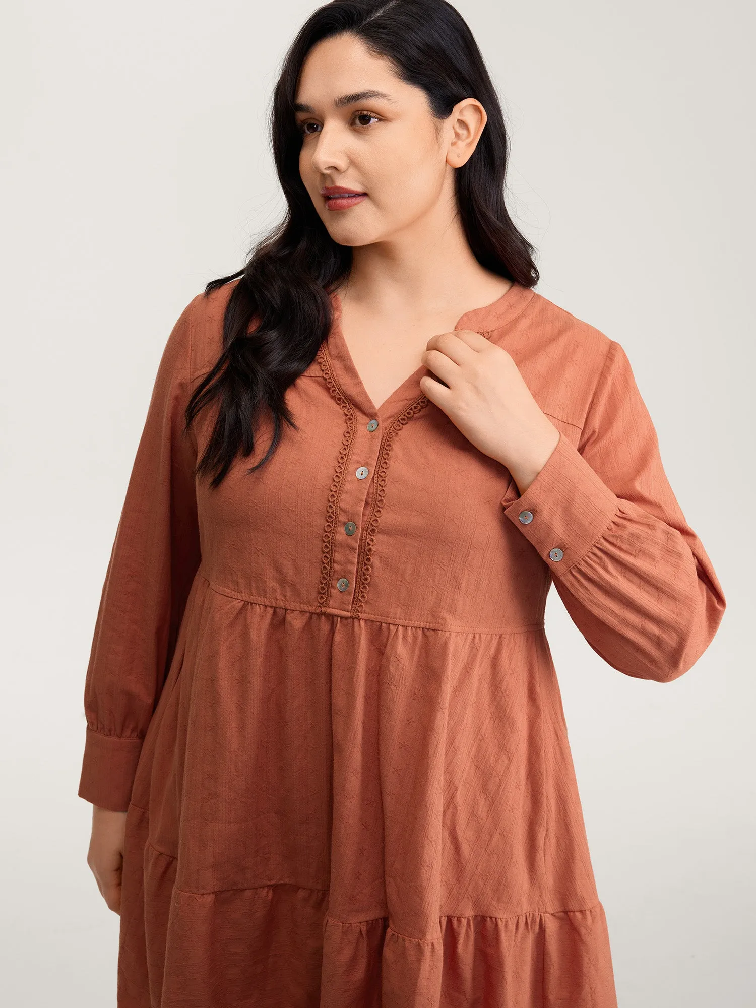 Cotton Textured Button Tiered Knee Dress sold by Bloomchic product image thumbnail 2