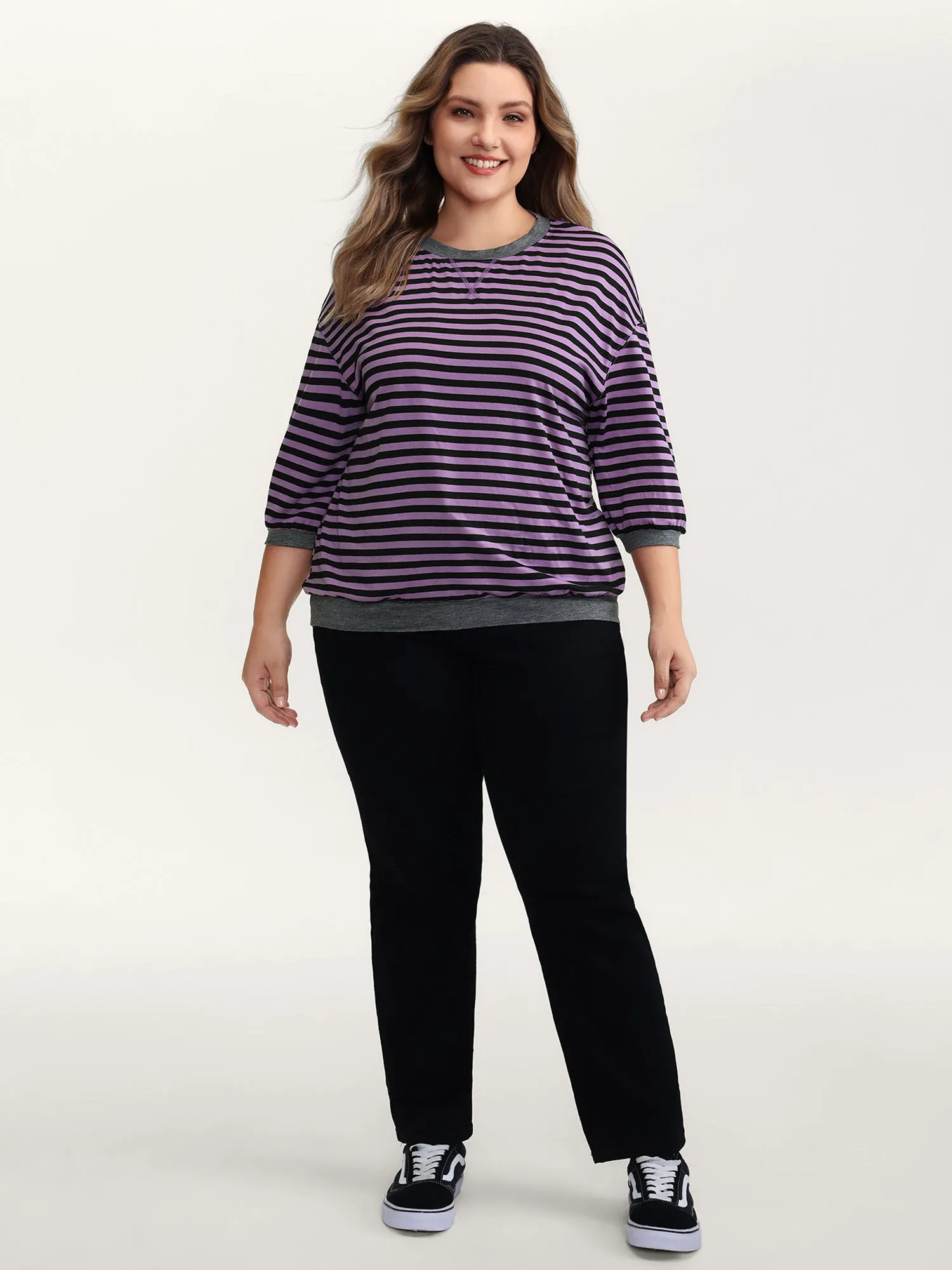 Stripe Color Contrast Stretchy T-Shirt sold by Bloomchic product image thumbnail 3
