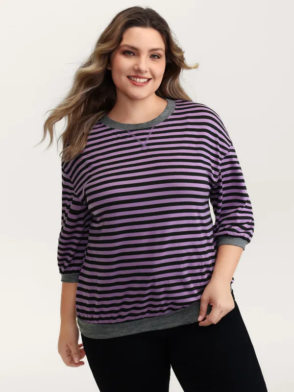 Stripe Color Contrast Stretchy T-Shirt sold by Bloomchic