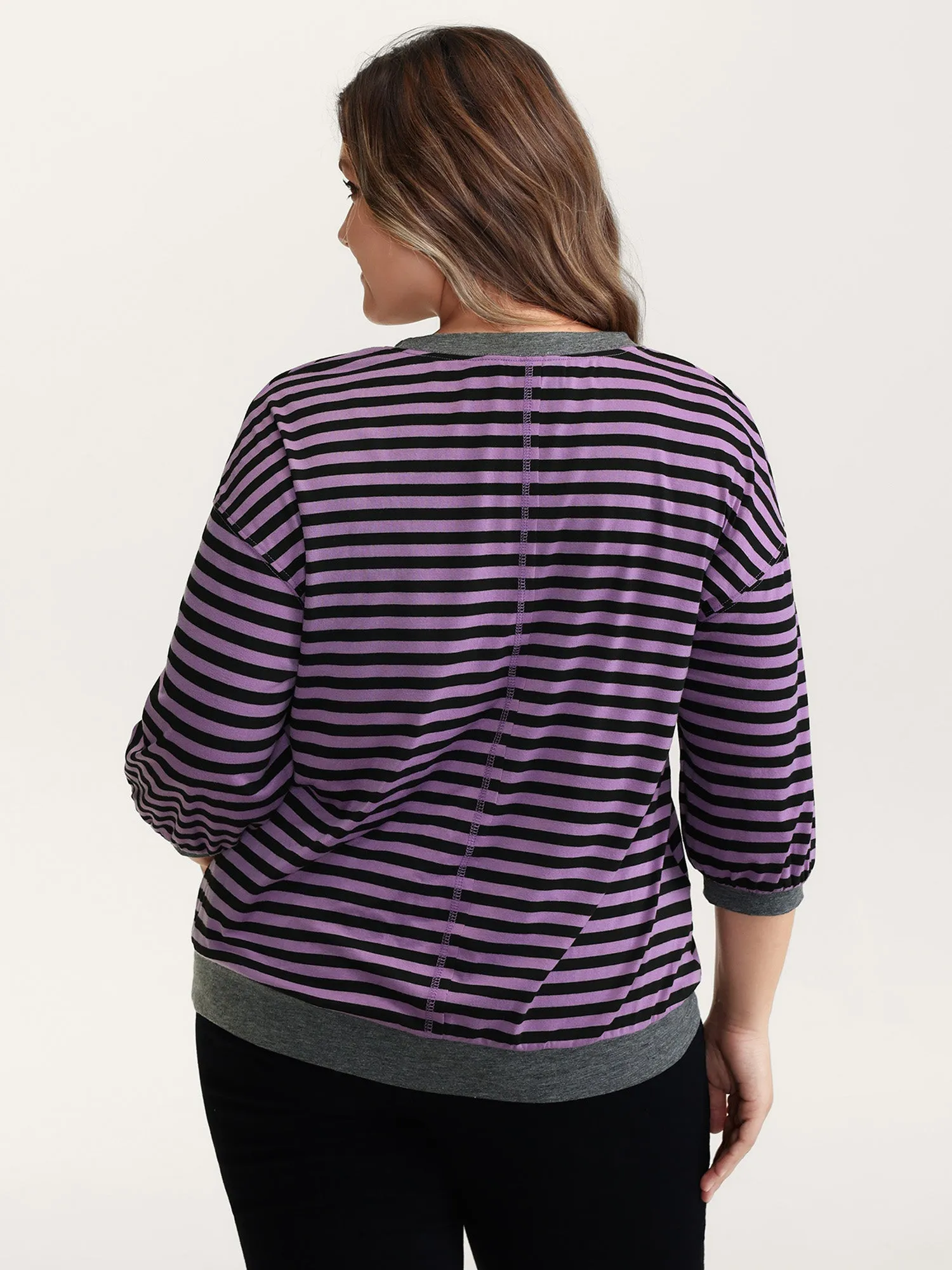 Stripe Color Contrast Stretchy T-Shirt sold by Bloomchic product image thumbnail 5