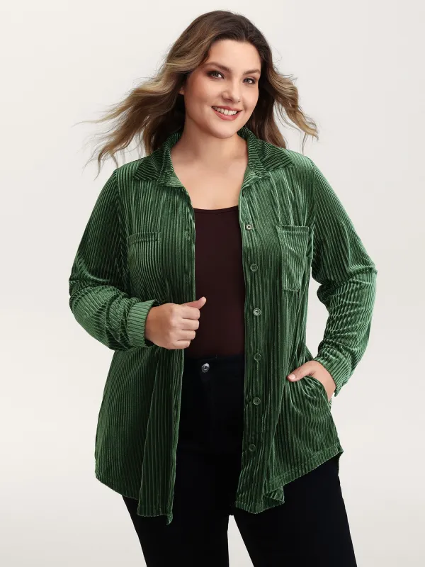 Velvet Textured Pockets Button-Down Shirt sold by Bloomchic