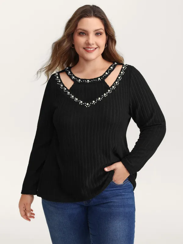 Bubble Beads Neck Cut-Out T-Shirt sold by Bloomchic