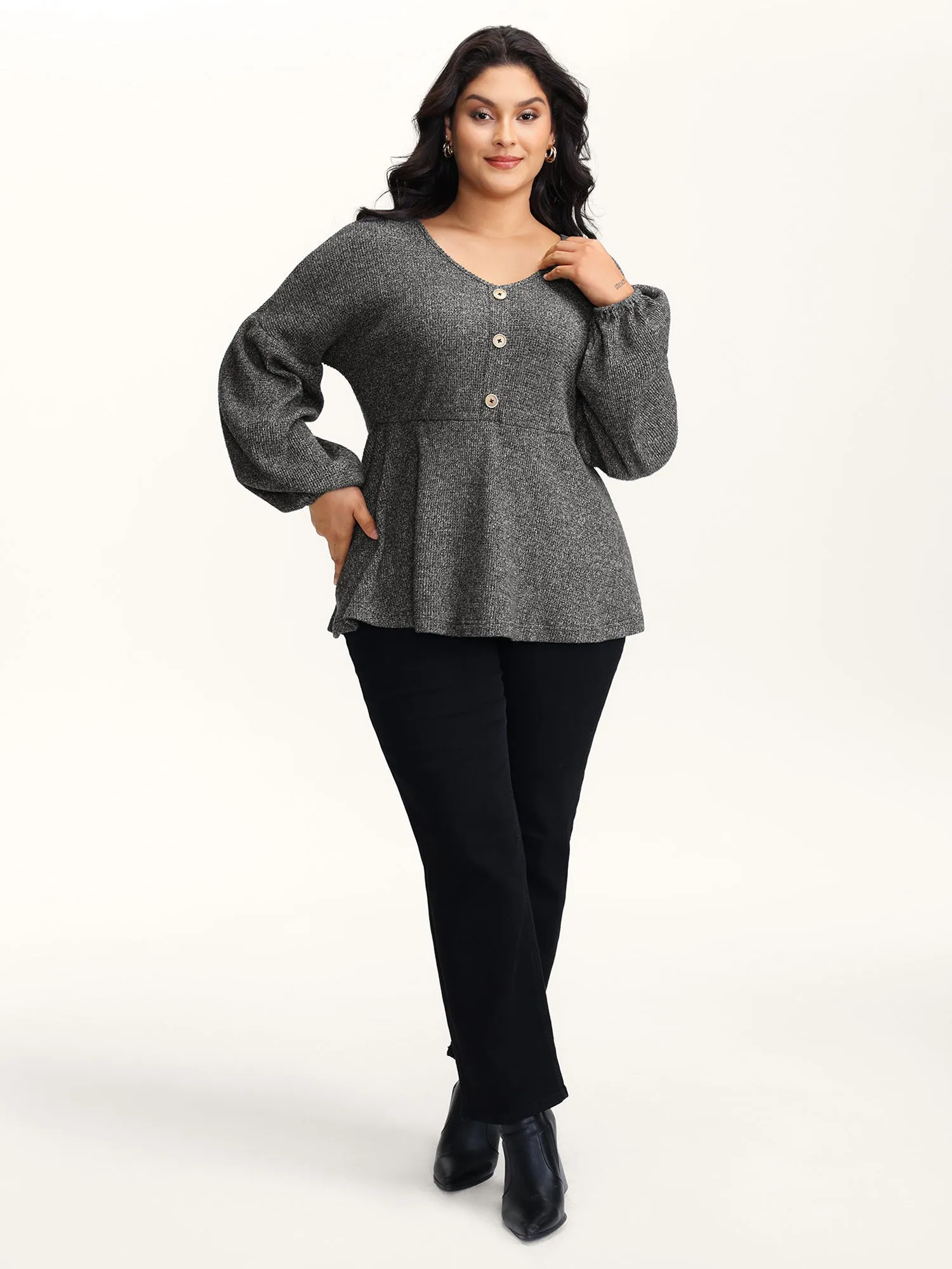 Supersoft Heather Stretchy Button Detail Knit Top sold by Bloomchic product image thumbnail 3