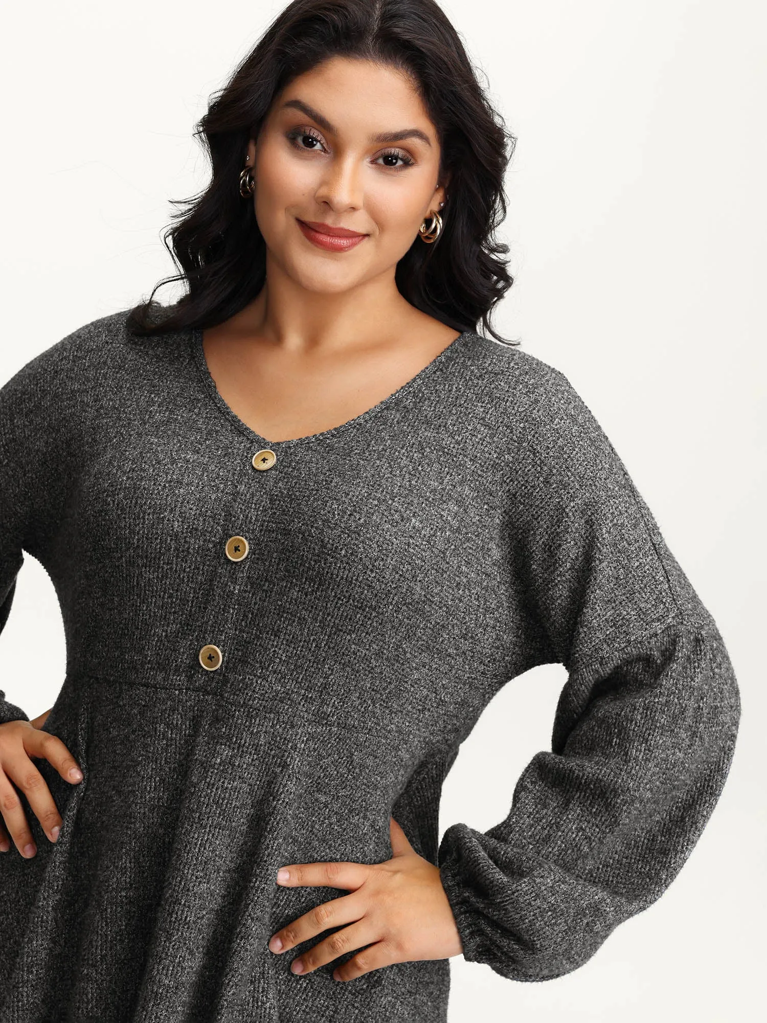 Supersoft Heather Stretchy Button Detail Knit Top sold by Bloomchic product image thumbnail 2